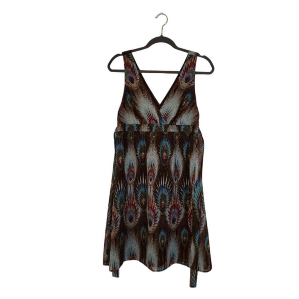 Charlotte Russe Peacock Feather Print Dress Size Small Brown Bohemian Whimsical - Picture 4 of 9